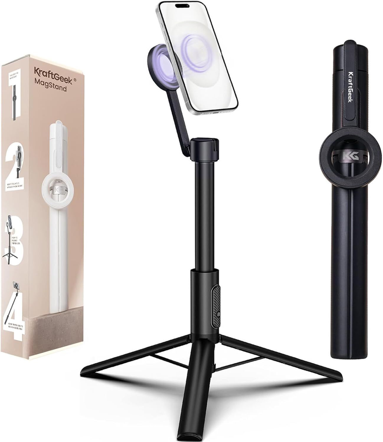 KraftGeek Magnetic Tripod for iPhone, 64” Selfie Stick for iPhone Magsafe