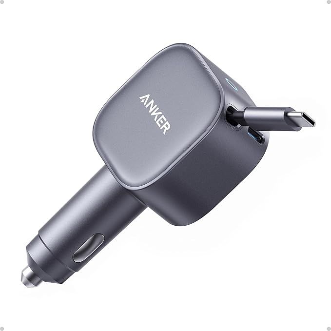 Anker USB-C Car Charger, 75W Max Ultra-Compact Type-C Fast Car Charger with Built-In Retractable Cable Car Adapter