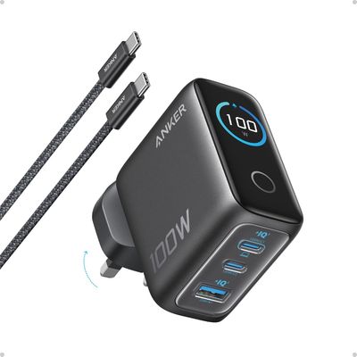 Anker Charger, 100W Max USB C Charger, 3-Port GaN and Ultra-Compact Wall Adapter, Smart Display and Touch Control