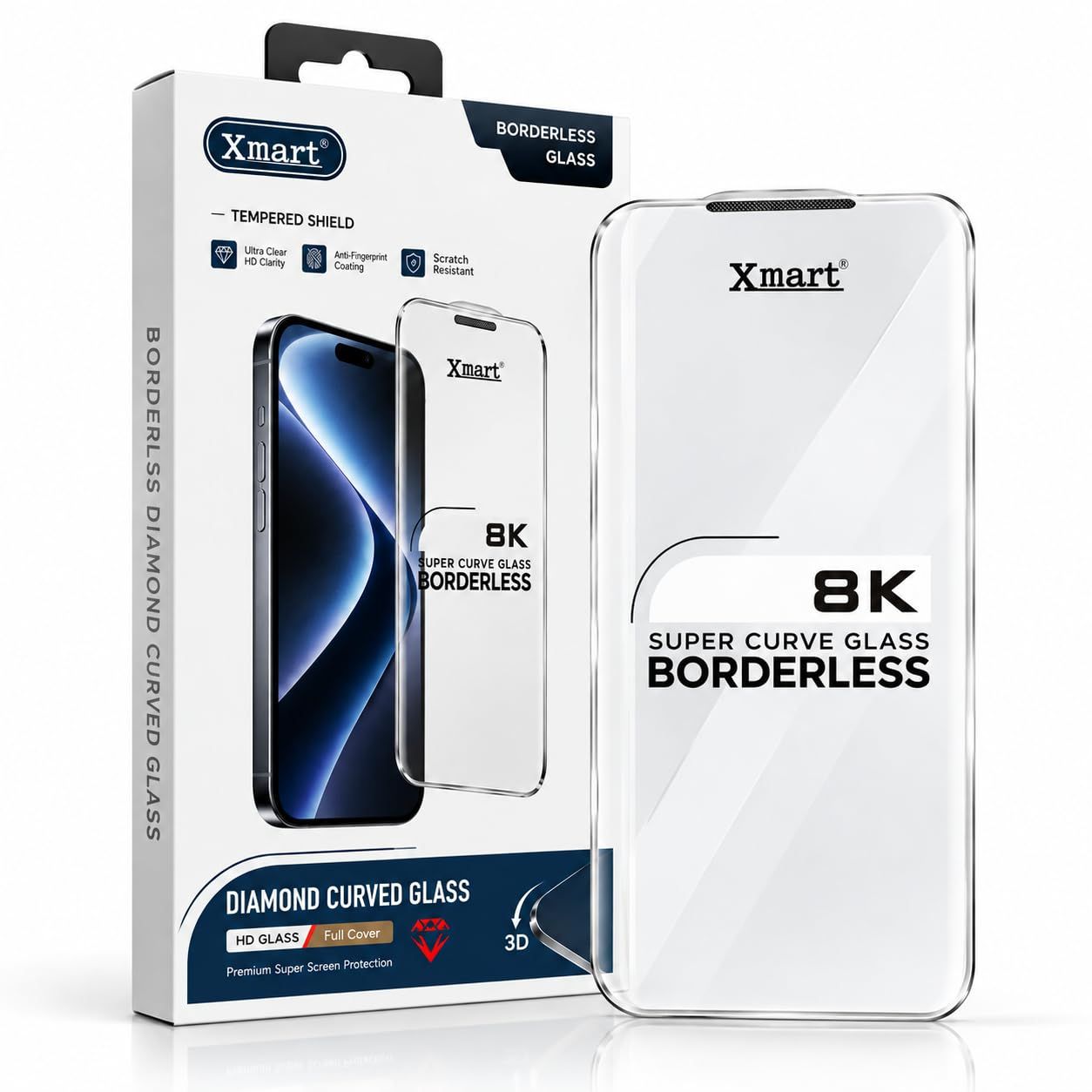 Xmart® 8K Diamond Curved Glass Borderless Screen Protector for iPhone