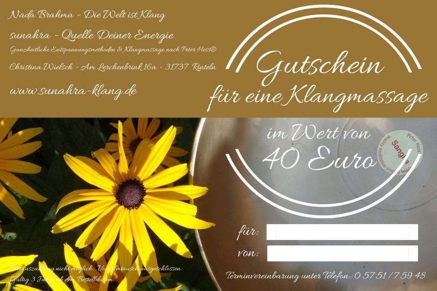 Klangmassage-Gutschein im Wert von 40 €