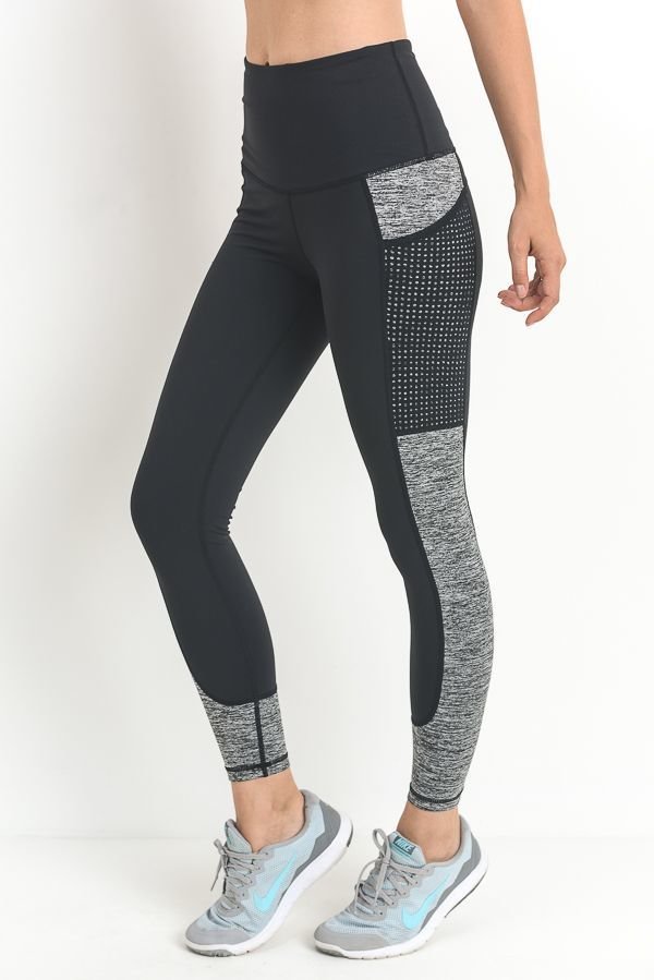 COLOR BLOCK AND DOTMESH CAPRI LEGGINGS