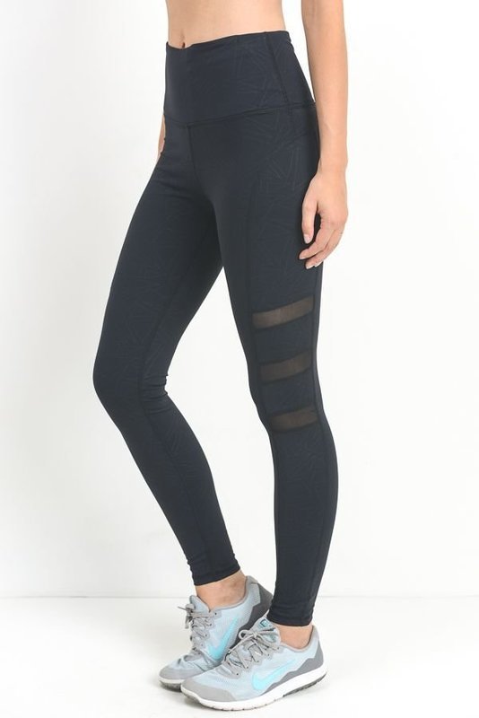 GEO HIGH WAIST FULL LEGGINGS WITH TRIPLE MESH STRIPES