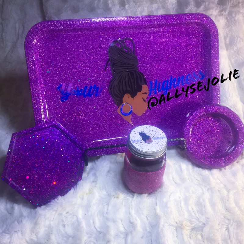 Your Highness Purple Glitter Rolling /Vanity Tray Set