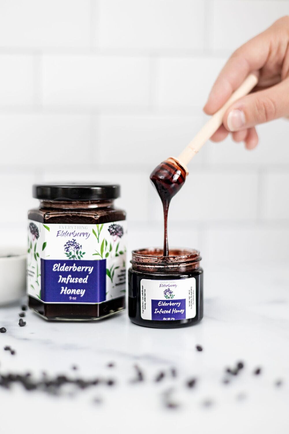 Elderberry Infused Raw Honey Jar