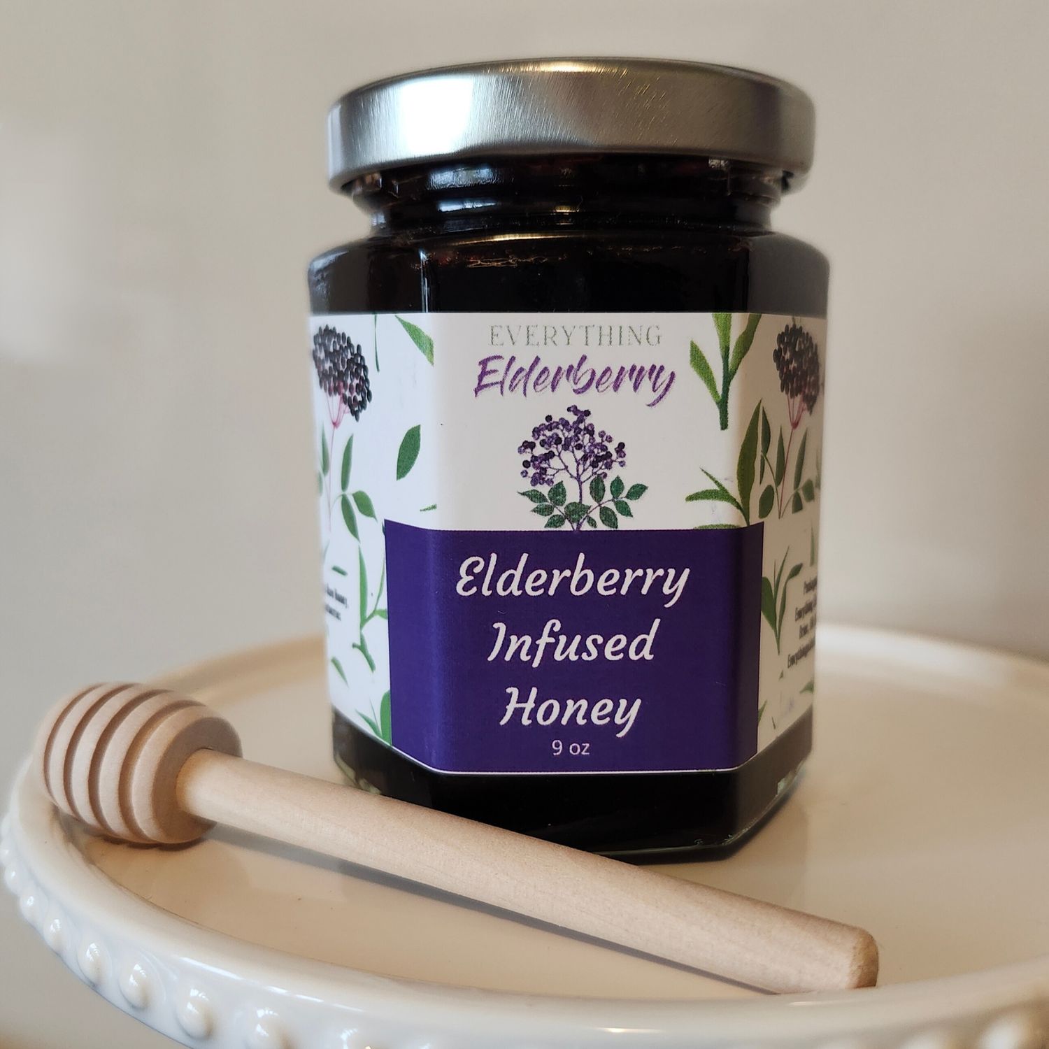 Elderberry Infused Raw Honey Jar