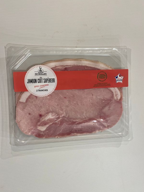 Jambon cuit supérieur "Adrien Peyrolles" avec couenne - 2 tranches