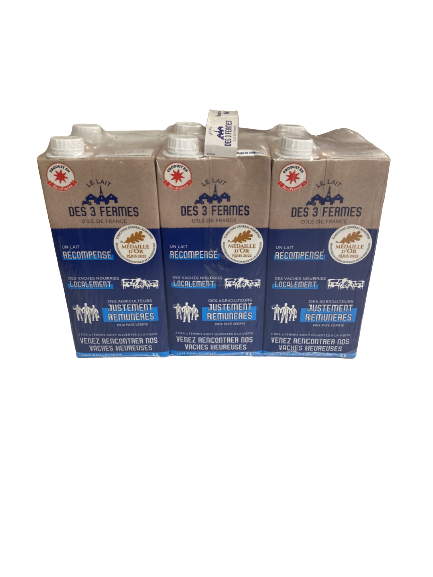 Lait des 3 fermes UHT brique Demi-écrémé  - 6 x1 l