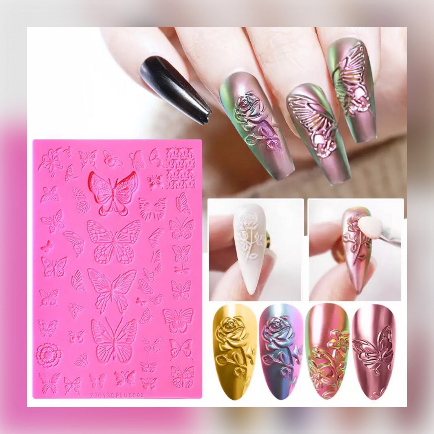 Plaquette en silicone papillon &amp; fleurs 3D