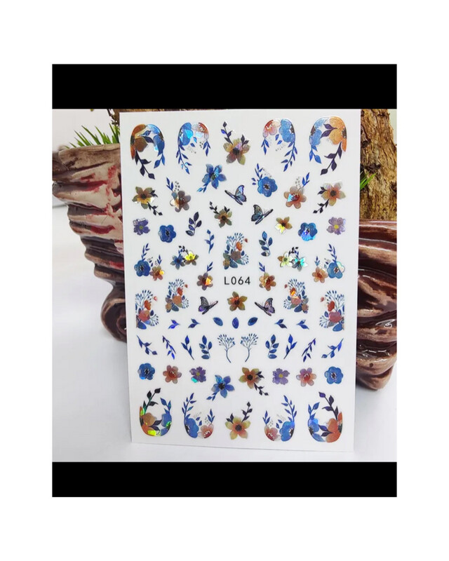 Stickers fleur/papillon bleu holographique 3D L064