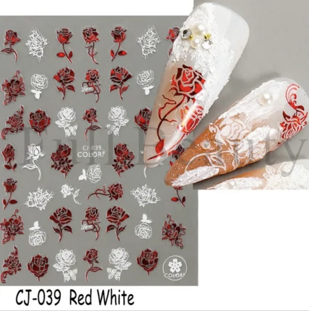 Sticker rose rouge/blanc hollo. CJ-039