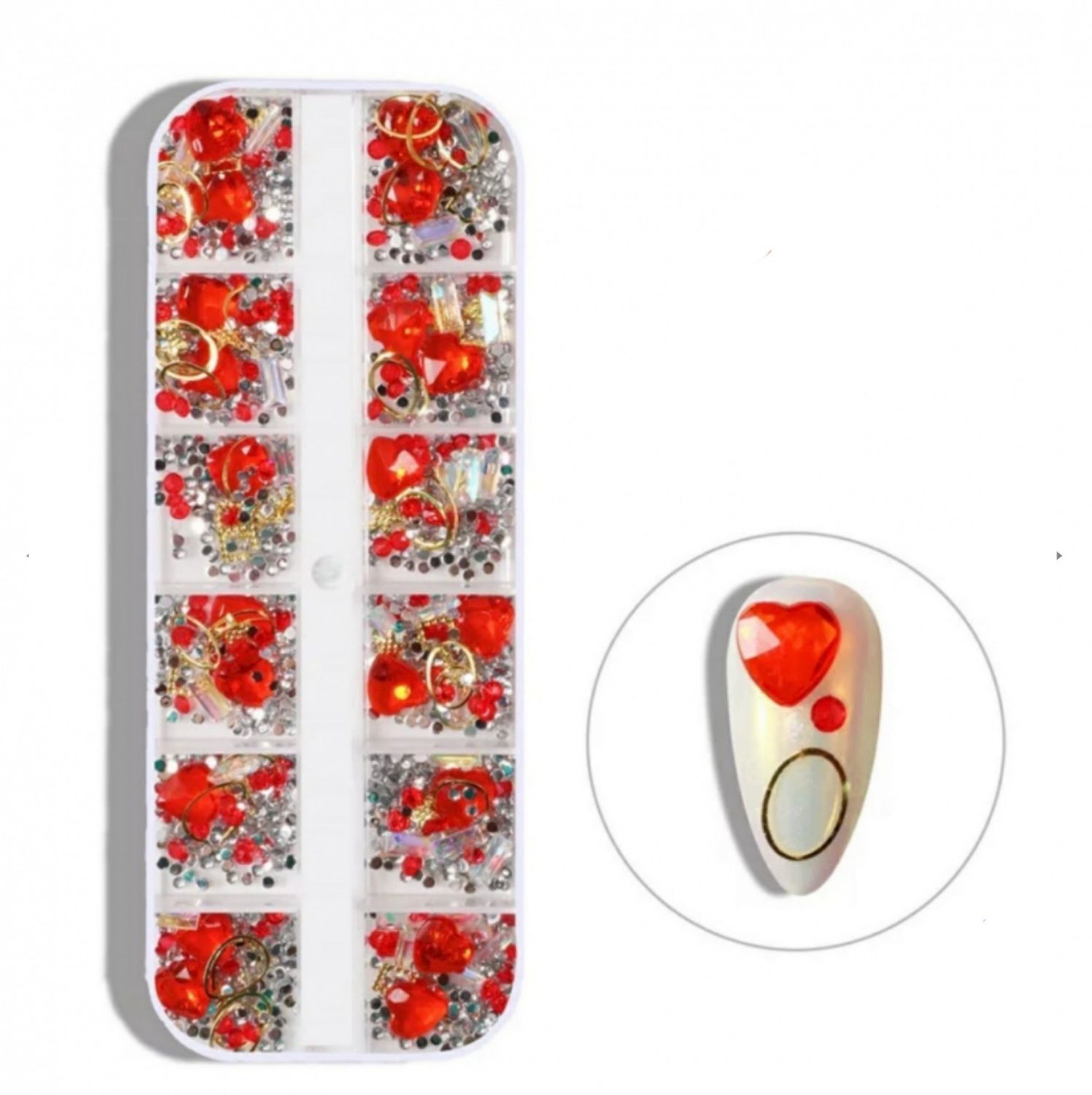 Boîtier strass multiples forme pierre rouge