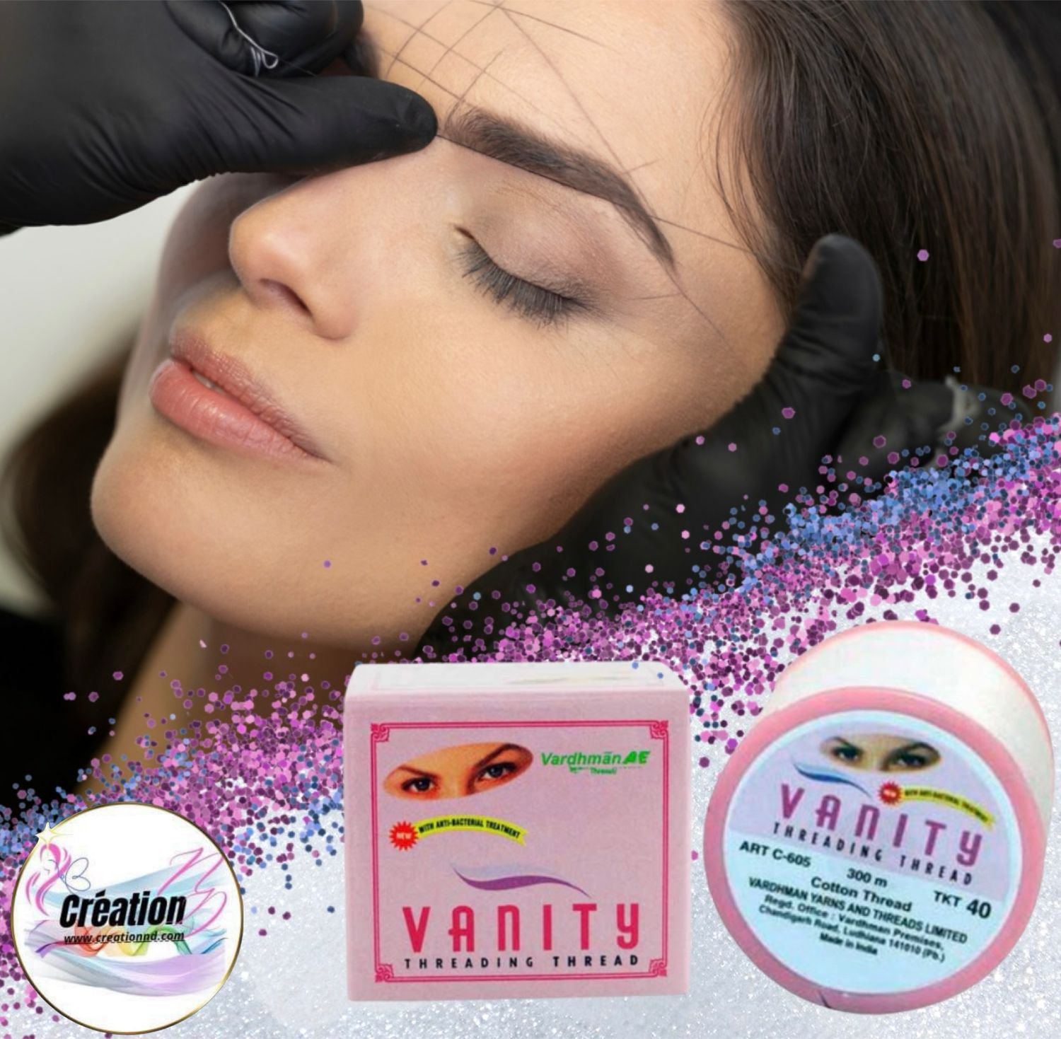 Fil professionnel antibactérien pour épilation des sourcils et du visage Vanity Coton 300 mètres Vanity
