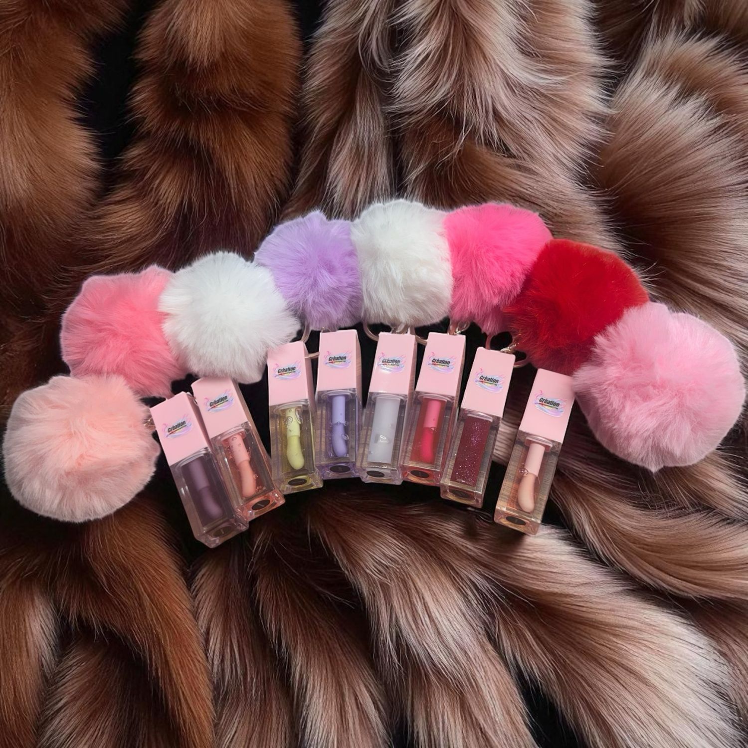 Lip gloss pompon porte-clef