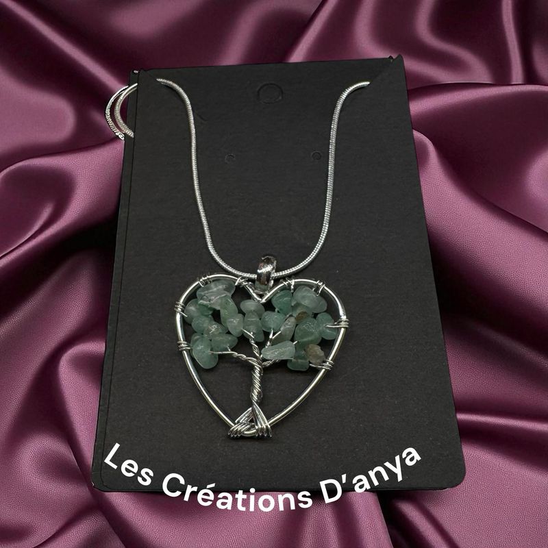 Collier arbre de la vie cœur jade
