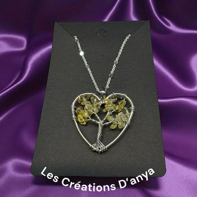 Collier arbre de la vie cœur jaune pale