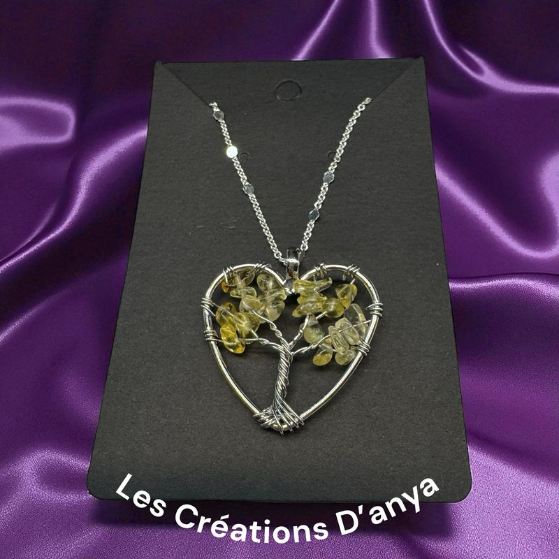 Collier arbre de la vie cœur jaune pale