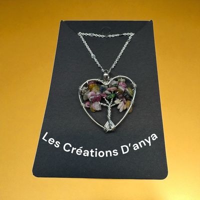 Collier arbre de la vie cœur multicolore