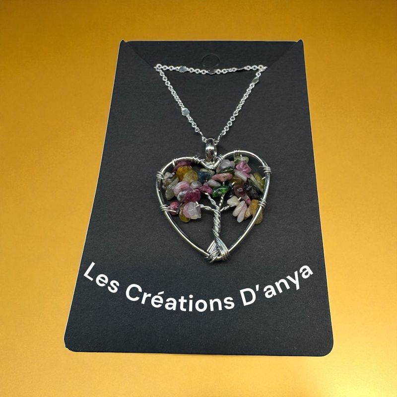 Collier arbre de la vie cœur multicolore