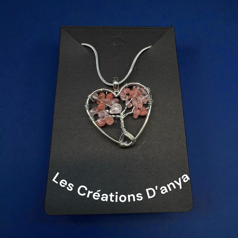 Collier arbre de la vie cœur rose