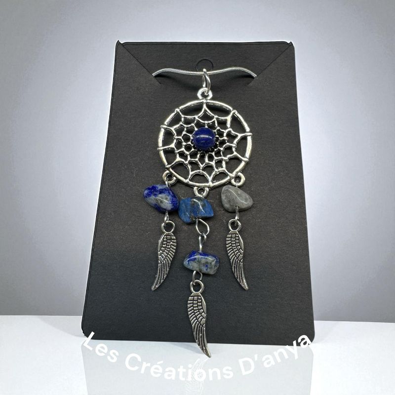 Collier capteur de rêve pierre bleu