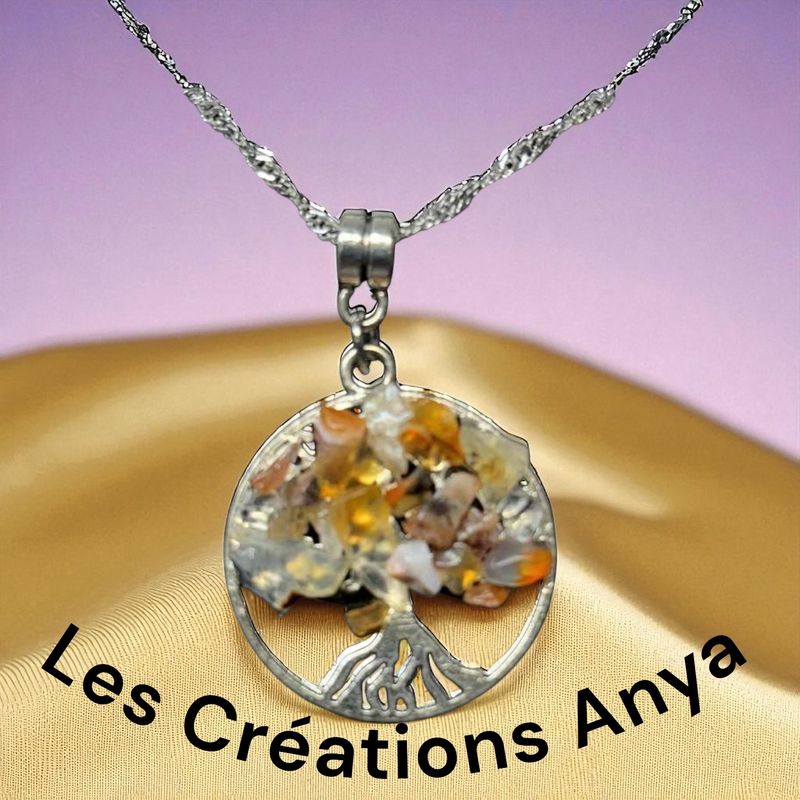 Collier arbre de vie rond ambre