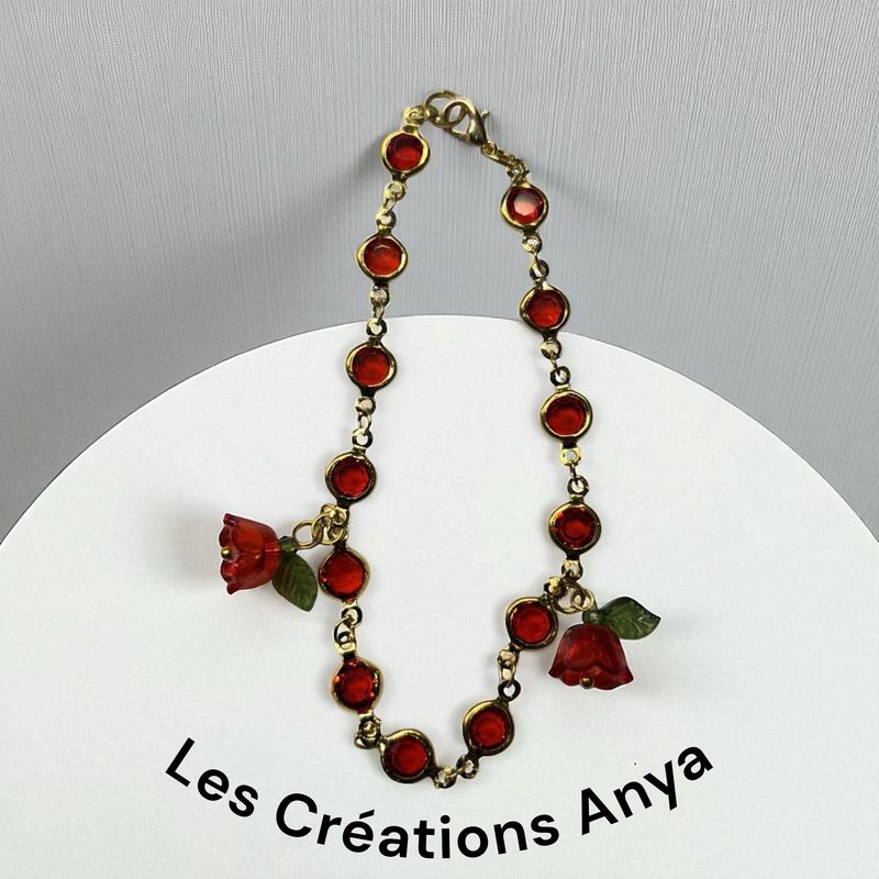 Bracelet pierre et rose rouge