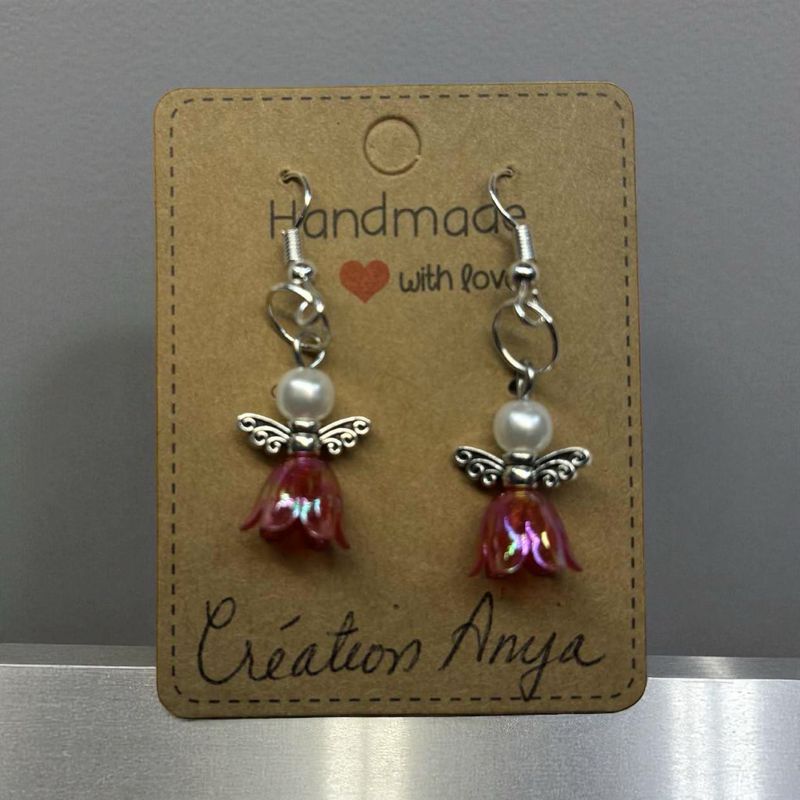 Boucle oreille ange rose