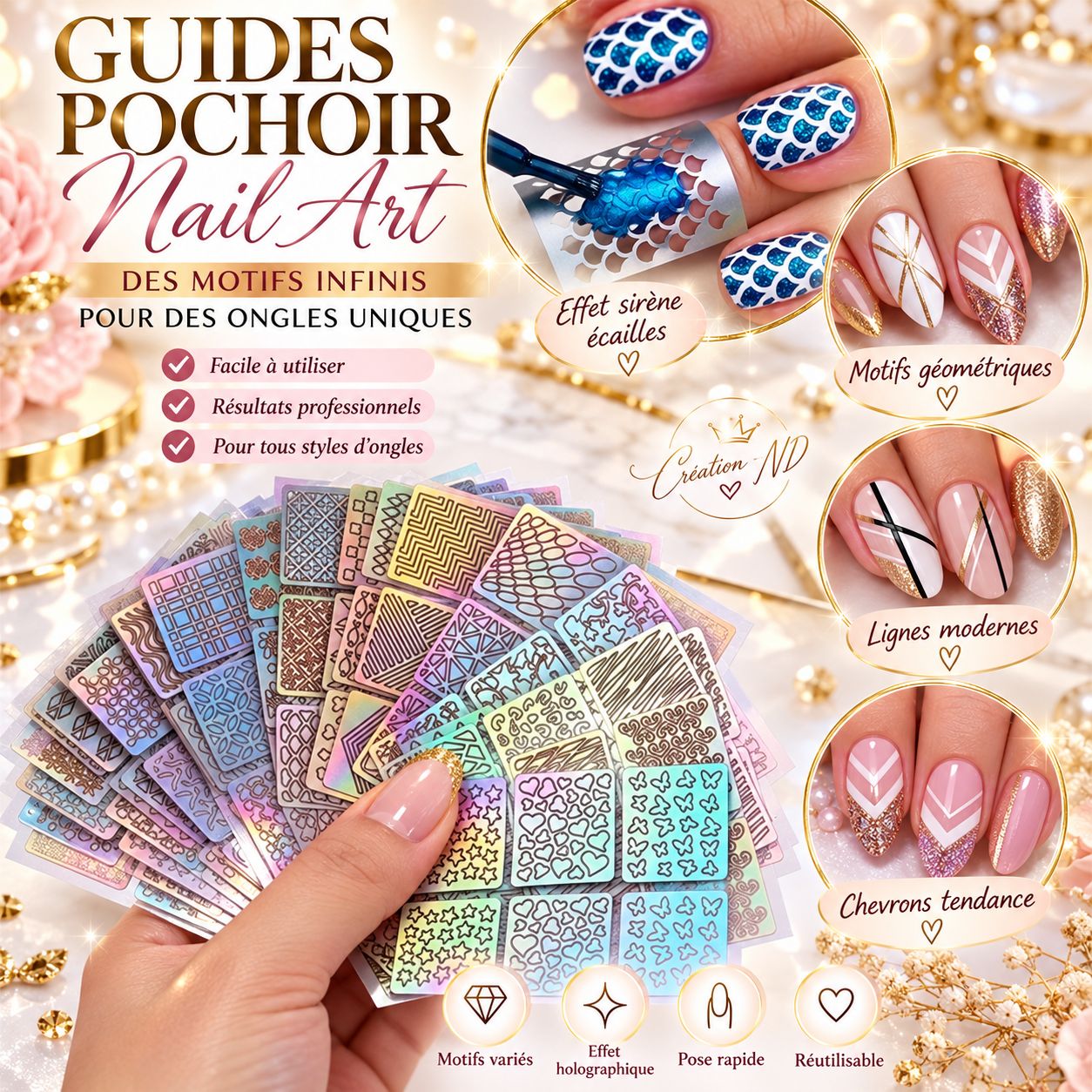 Guide pochoir Nail art pq de 6