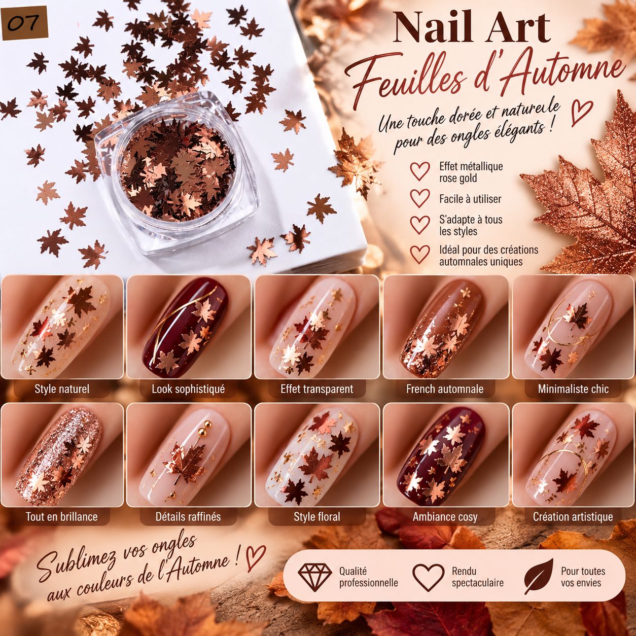 Feuille d’automne rose gold holo