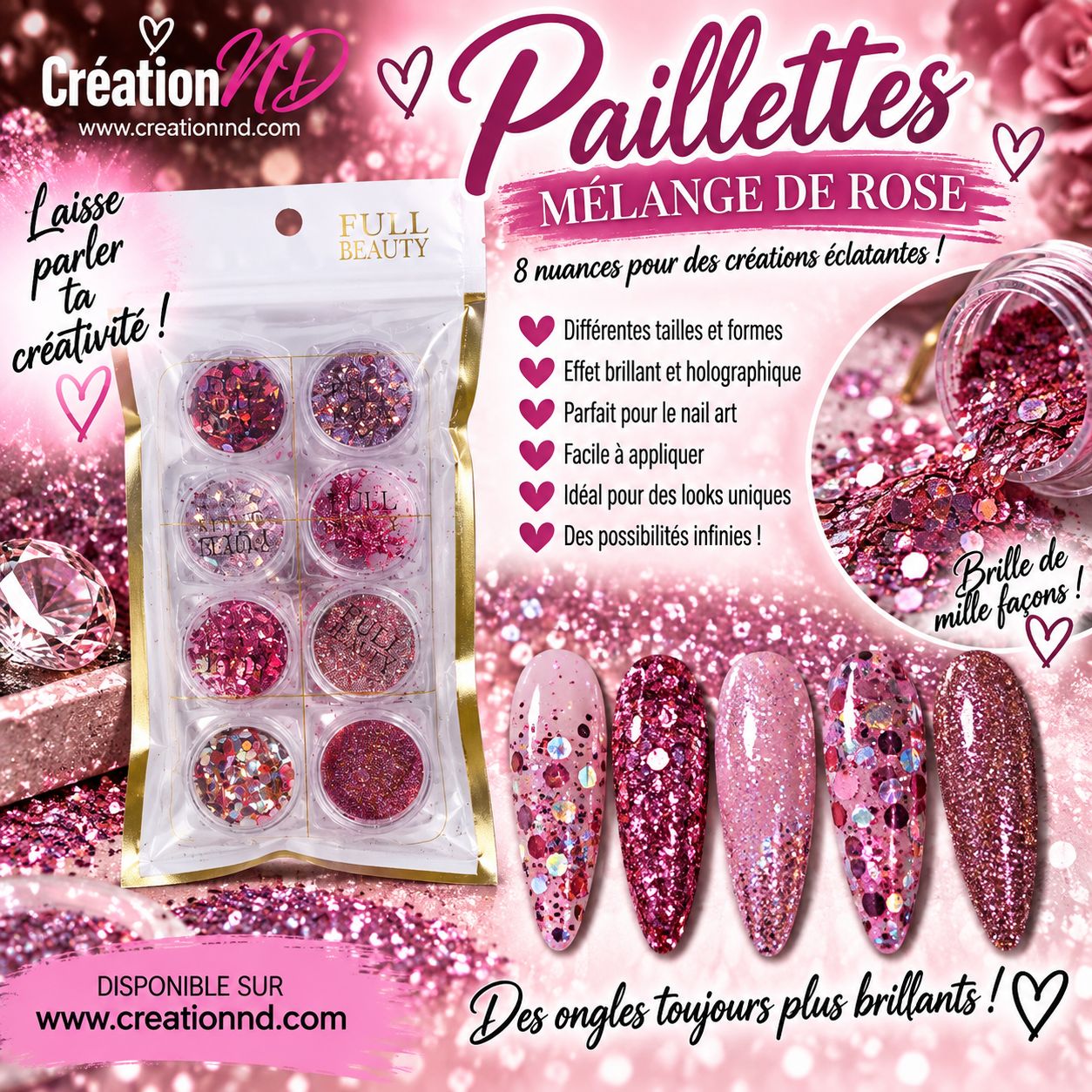 Paillettes mélange de rose 52