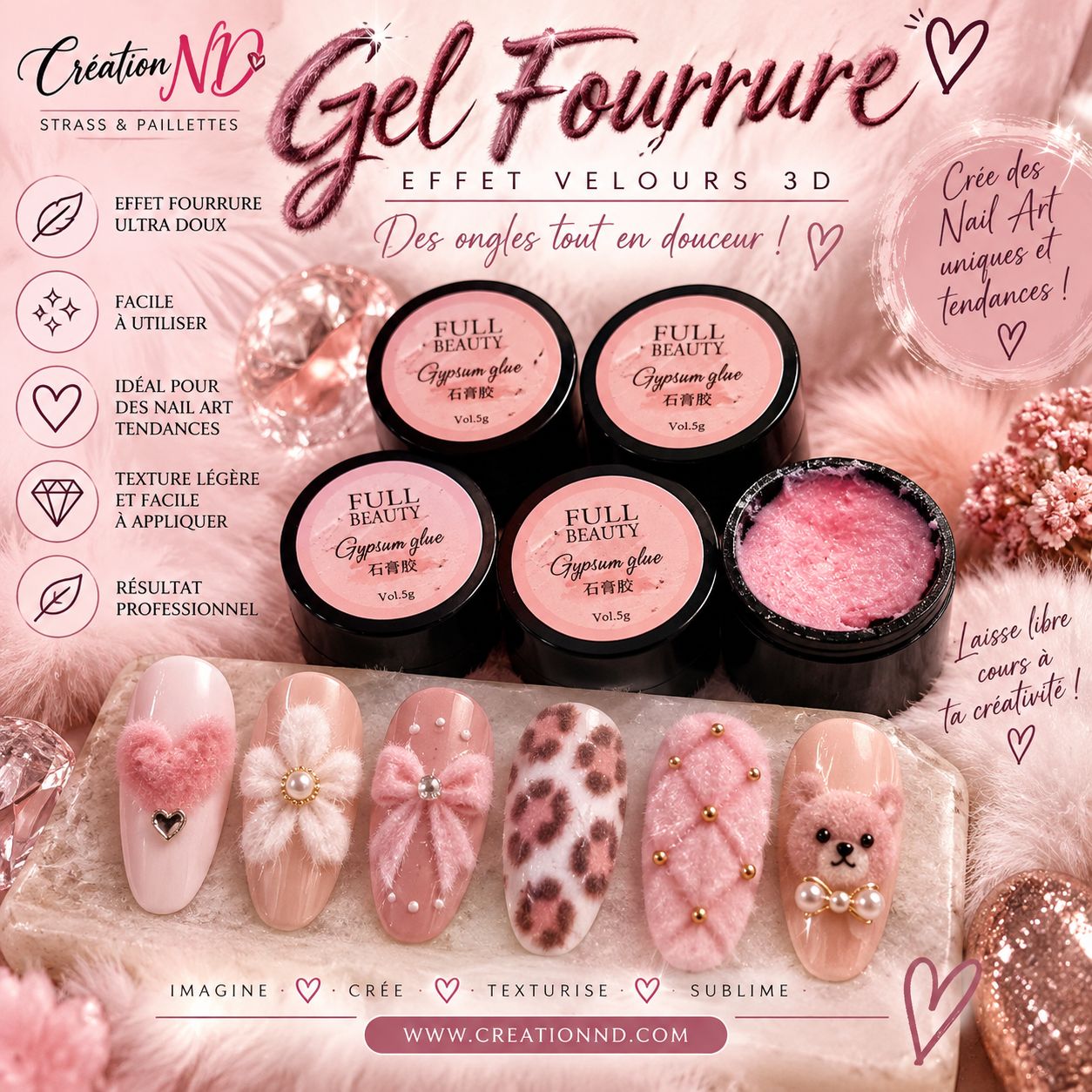 Gel Gypsum effet fourrure rose
