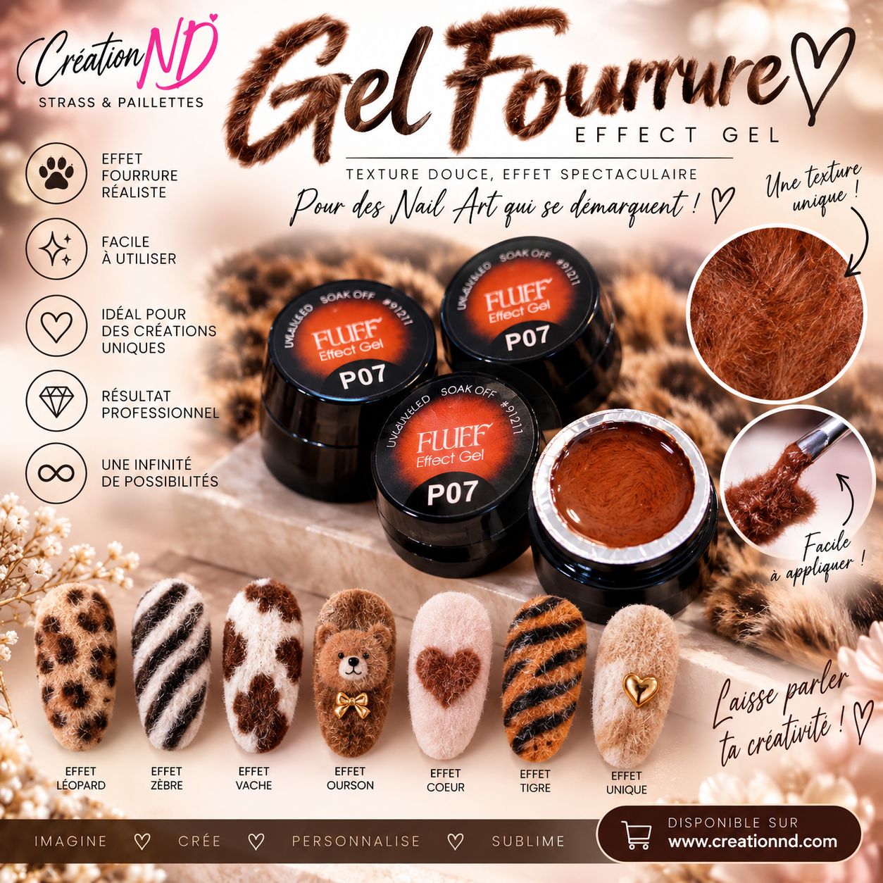 Gel gypsum effets fourrure brun