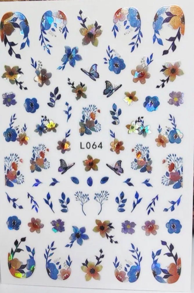 Stickers fleur/papillon bleu holographique 3D L064
