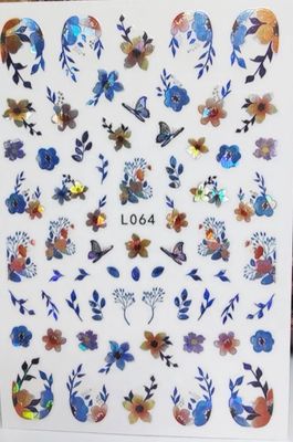 Stickers fleur/papillon bleu holographique 3D L064