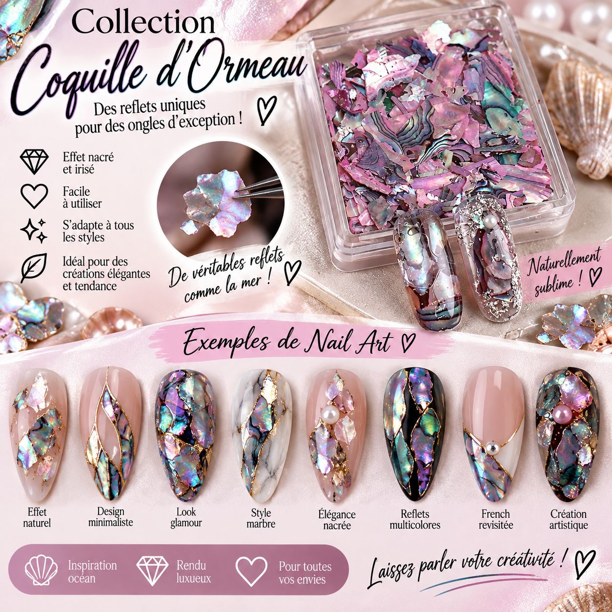 Coquille d’ormeau nacrée rose