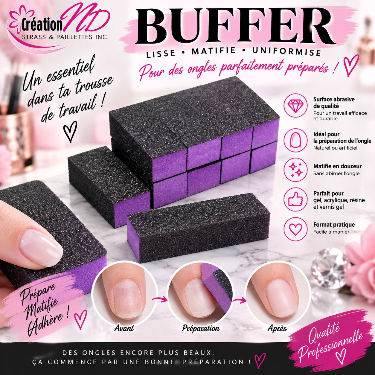 Buffer noir / mauve
