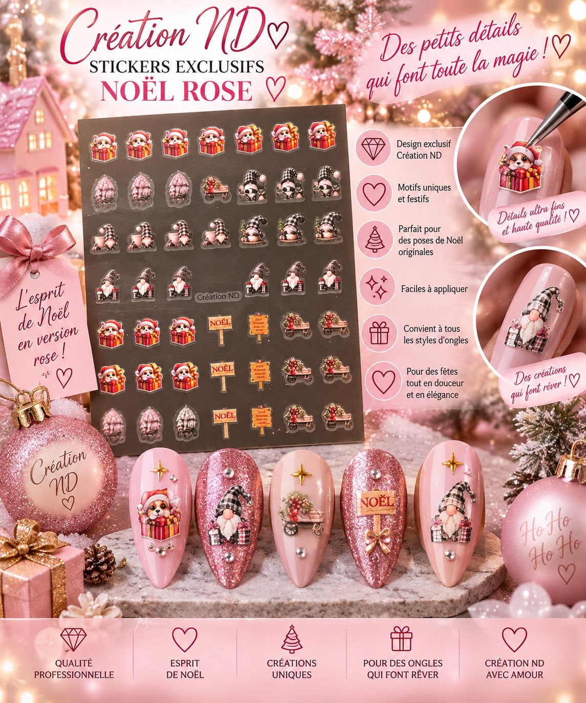 Sticker Noël rose ( petit chats )