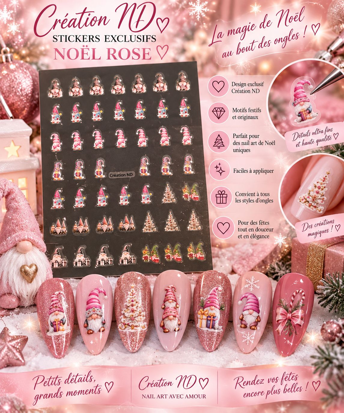 Sticker Noël rose (Gnome)