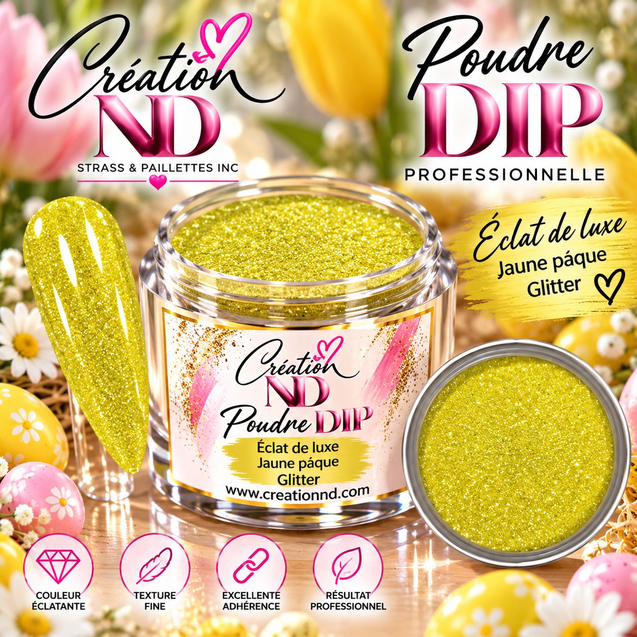 Poudre DIP Éclat de luxe Jaune Pâques GLITTER