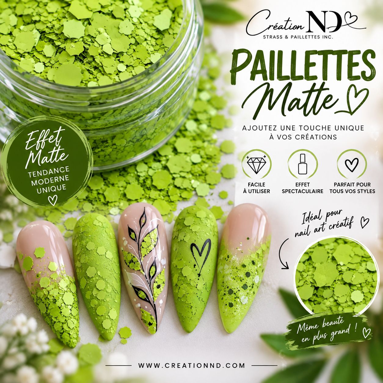 Paillettes MATTES Vert lime No 1