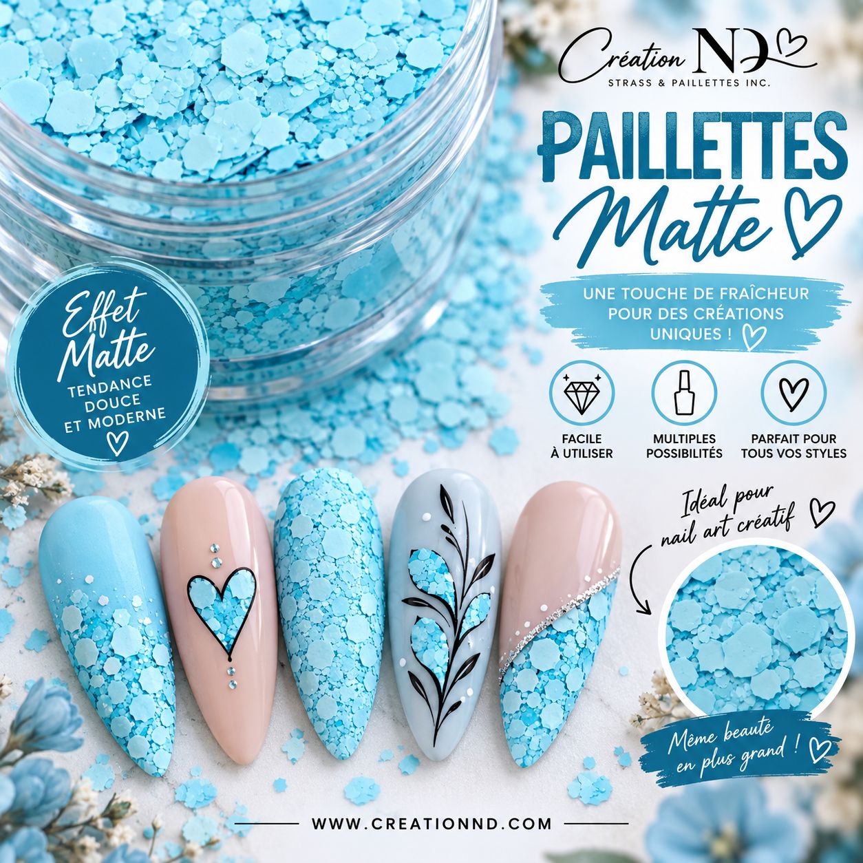 Paillettes MATTES Bleu Ciel No 4