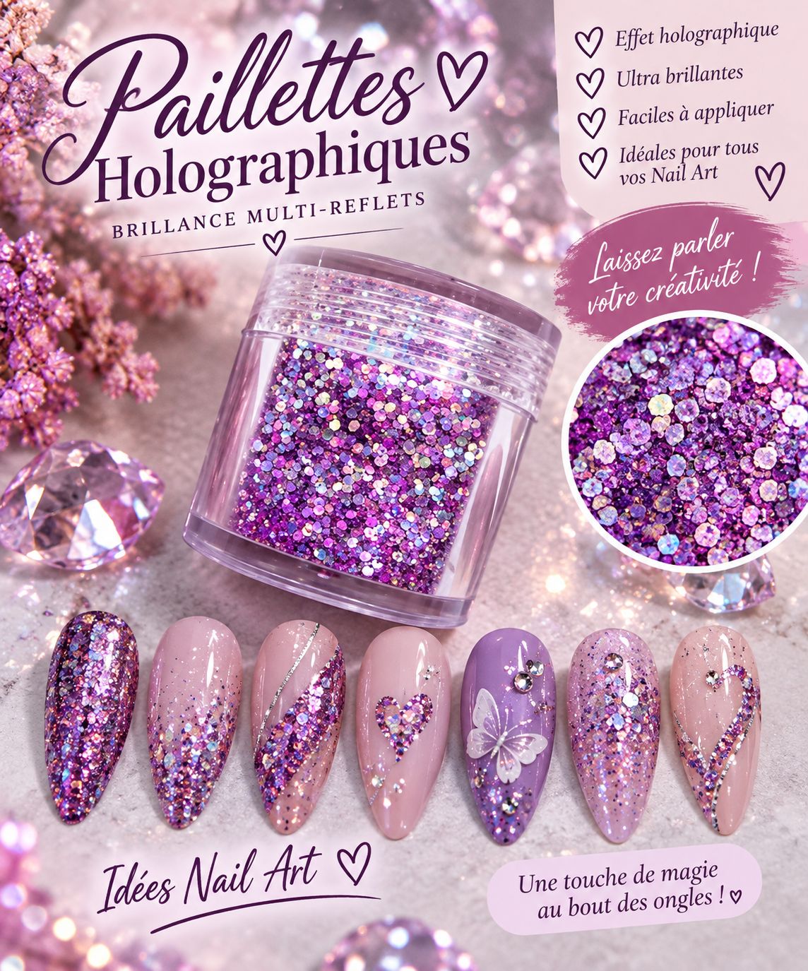 Paillettes mauve/rose