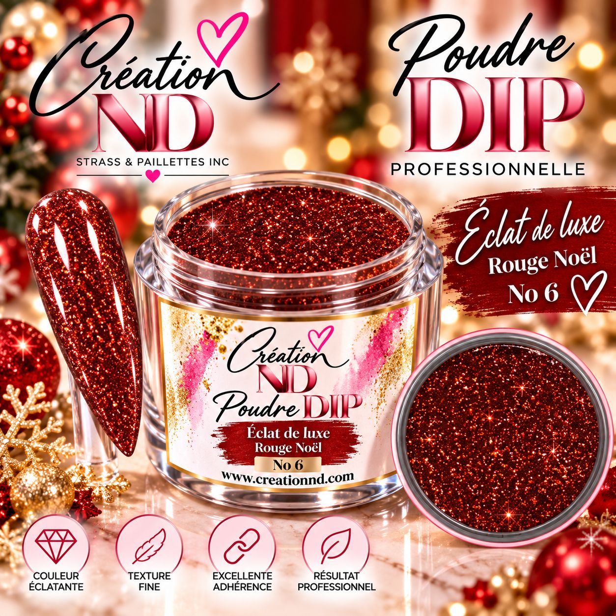 Poudre DIP Éclat de luxe rouge Noël no6