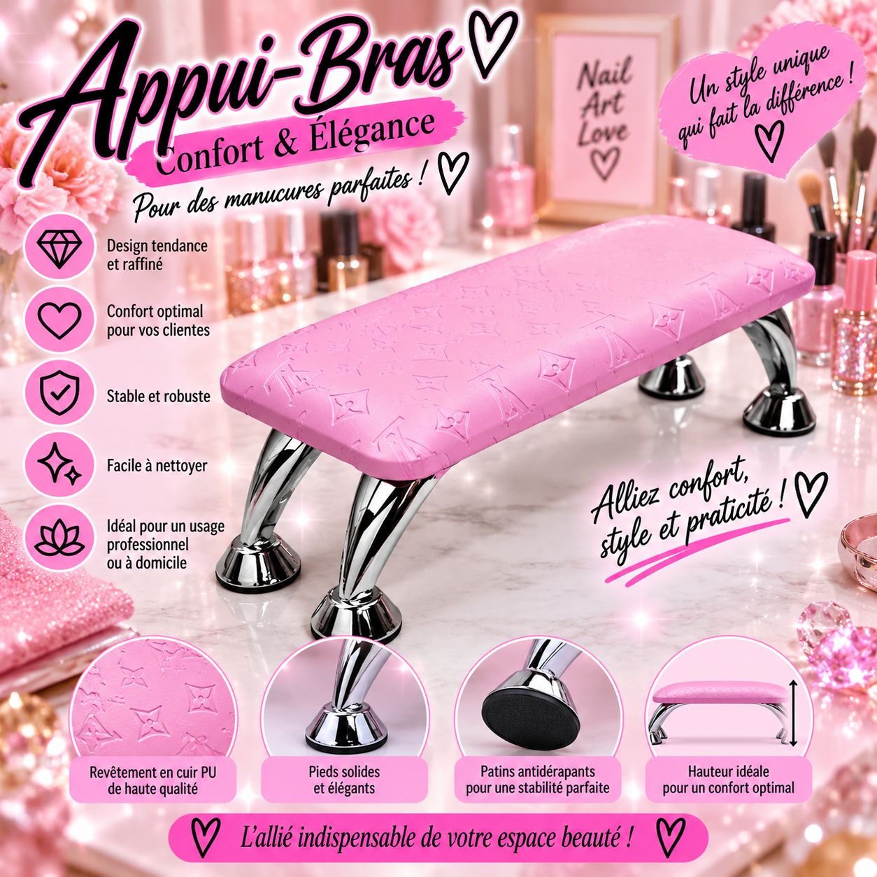 Appuis bras LV rose