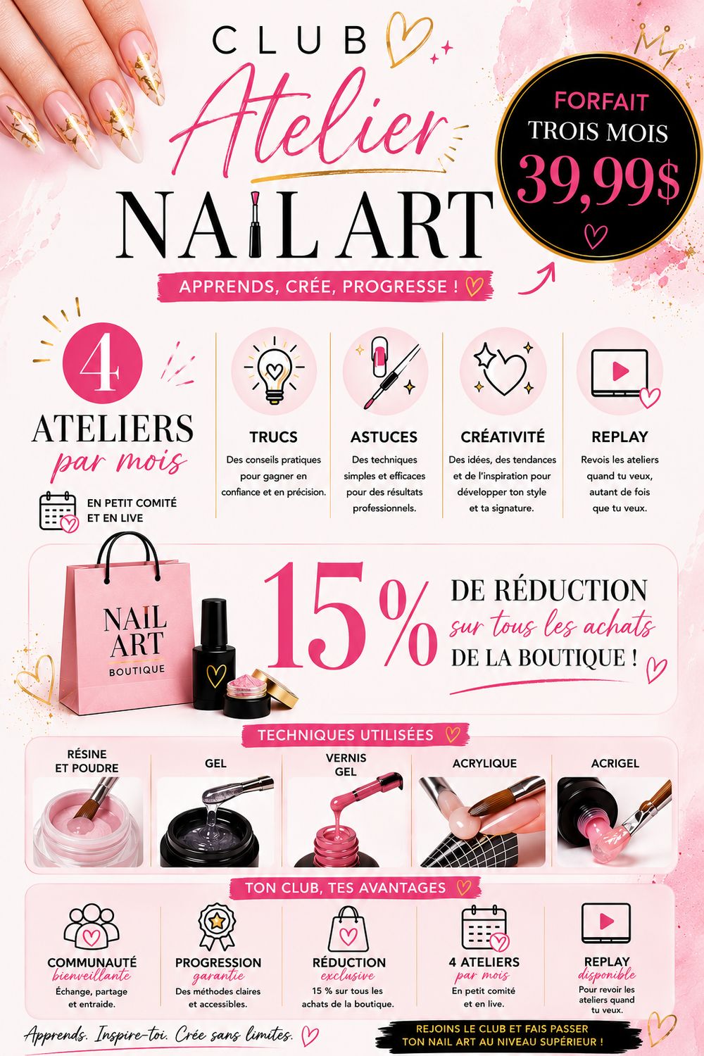 Club d’ateliers Nail Art forfait 3 mois