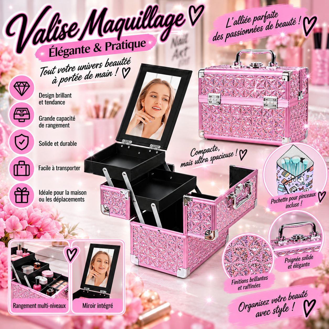 Valise rose holographique
