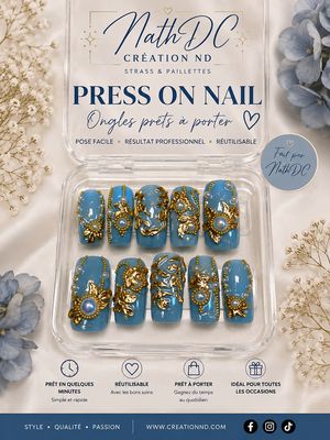Press-On-Nail bleu et or No 5