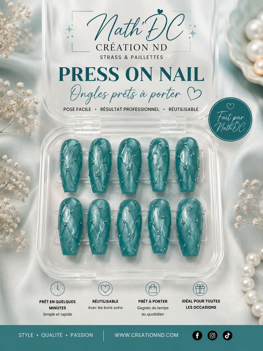 Press-On-Nail losange turquoise No 13