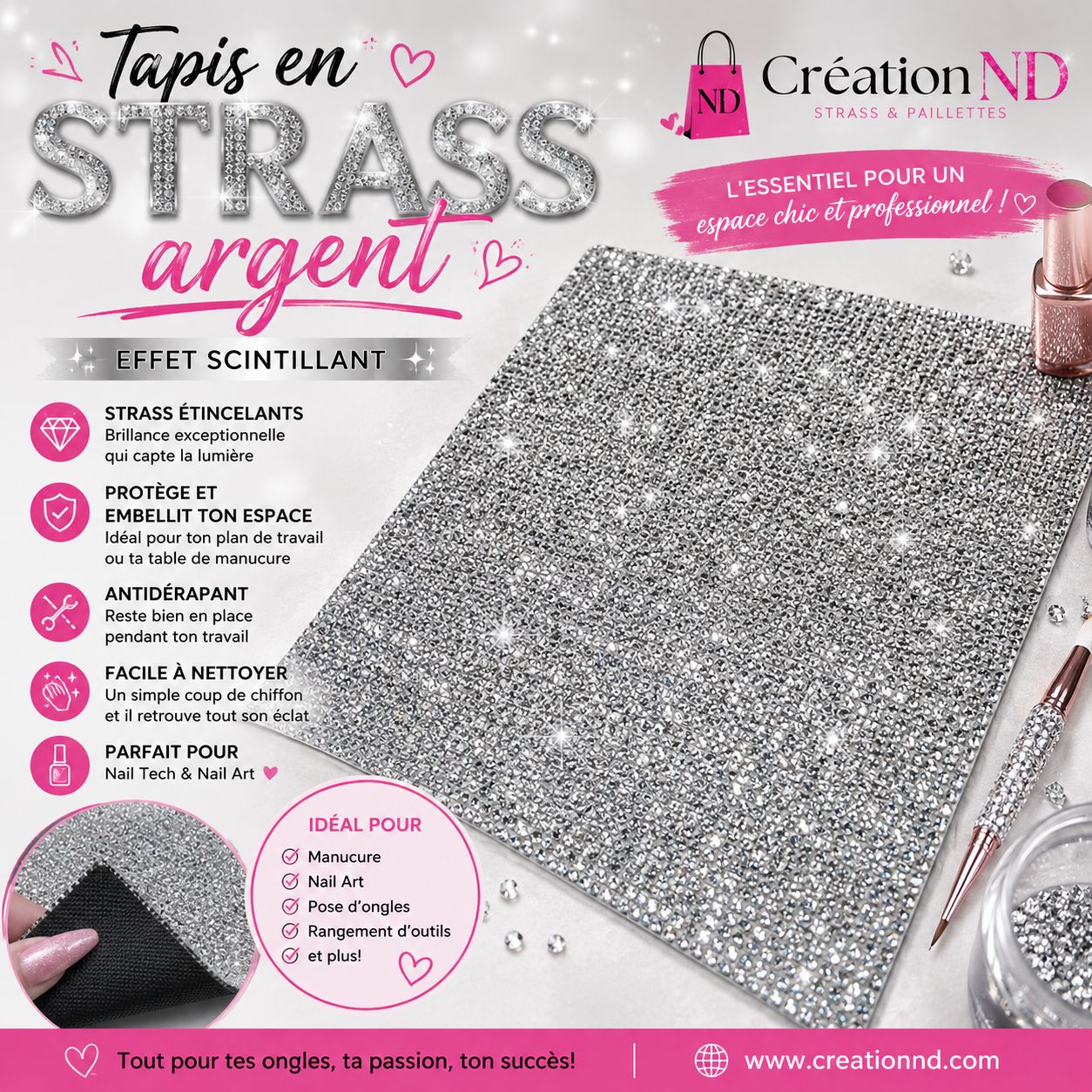 Tapis de table strass argent
